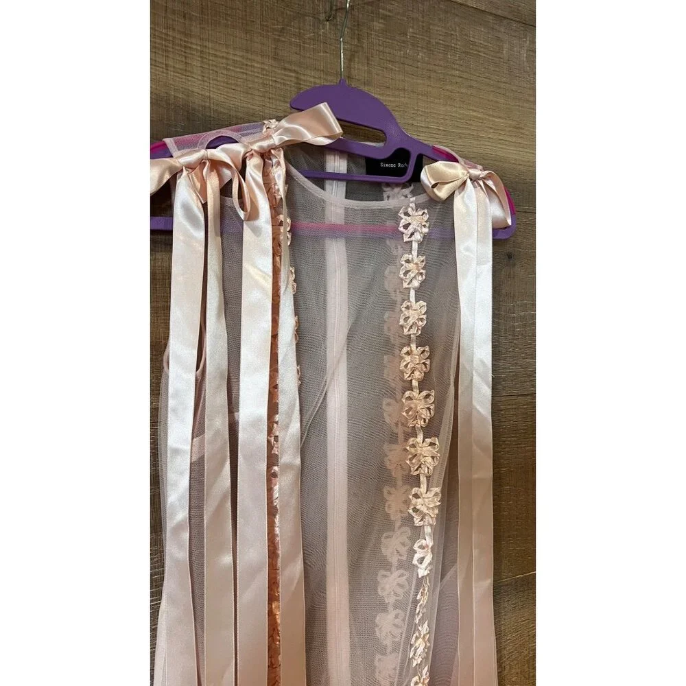 Simone Rocha pale pink ribbon-trimmed sleeveless midi dress size US 0 NWOT - Picture 5 of 11
